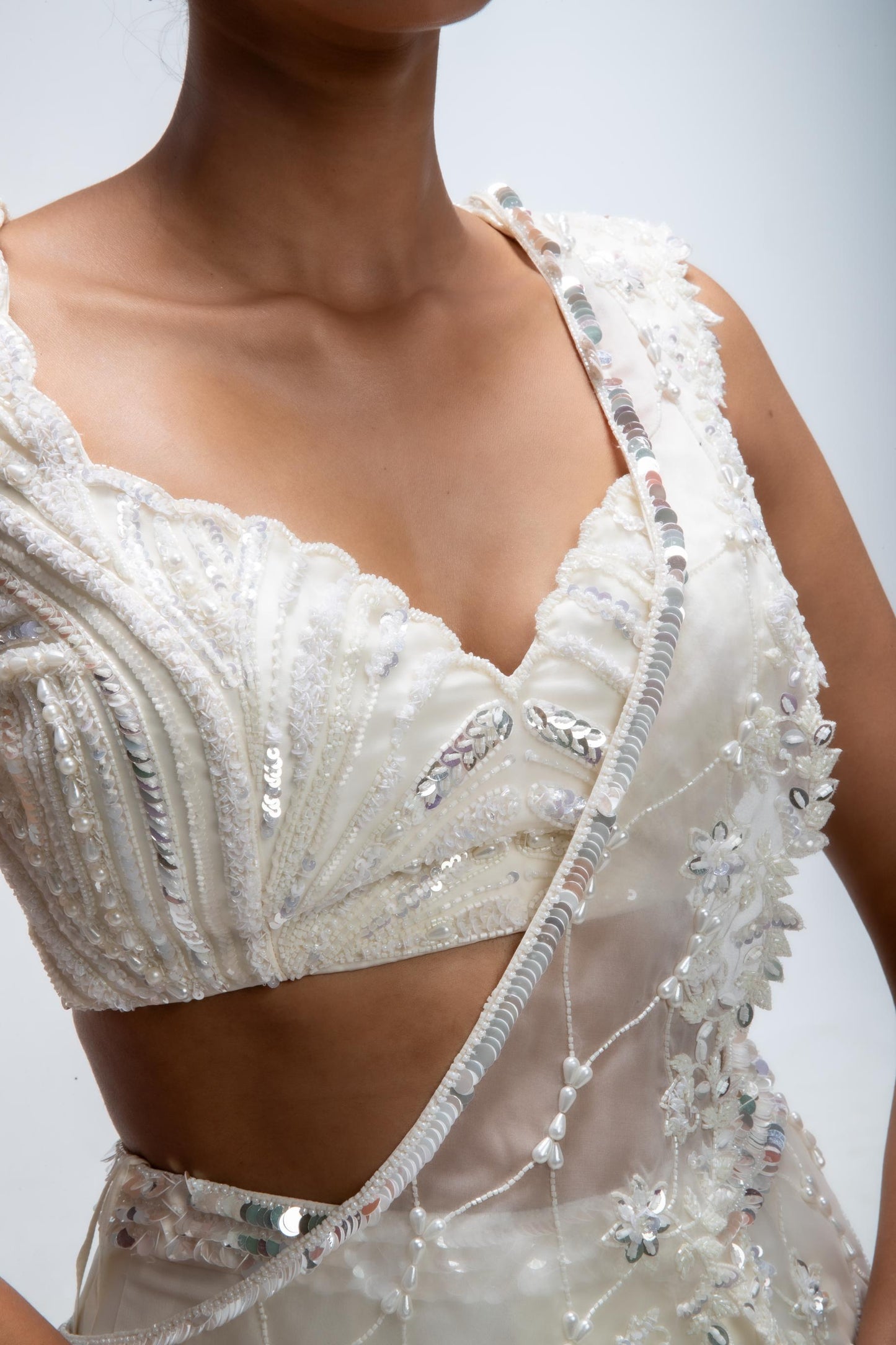 IVORY ILLUME CASCADE SAREE