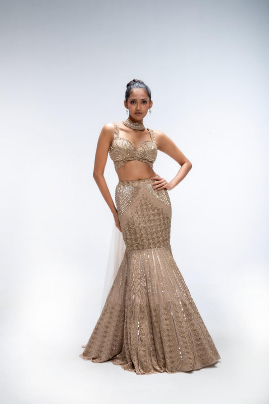 GOLDEN MIRAGE MERMAID LEHENGA