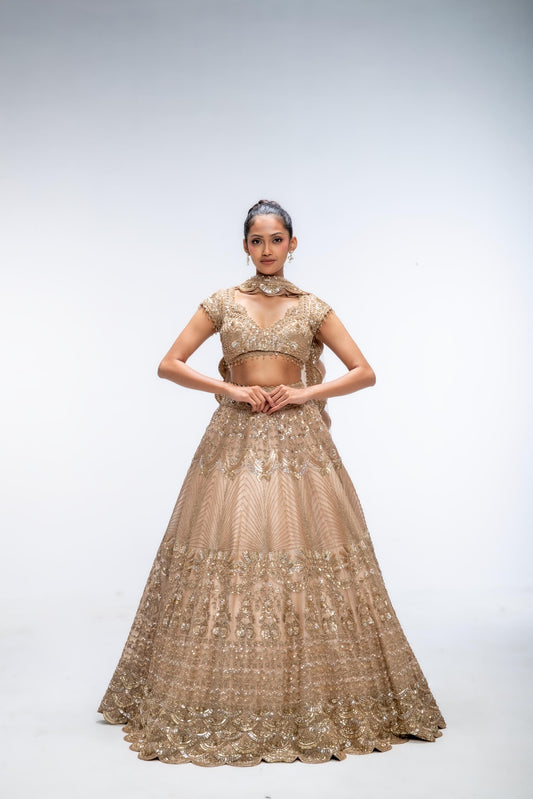 GOLDEN MIRAGE SCALLOP LEHENGA