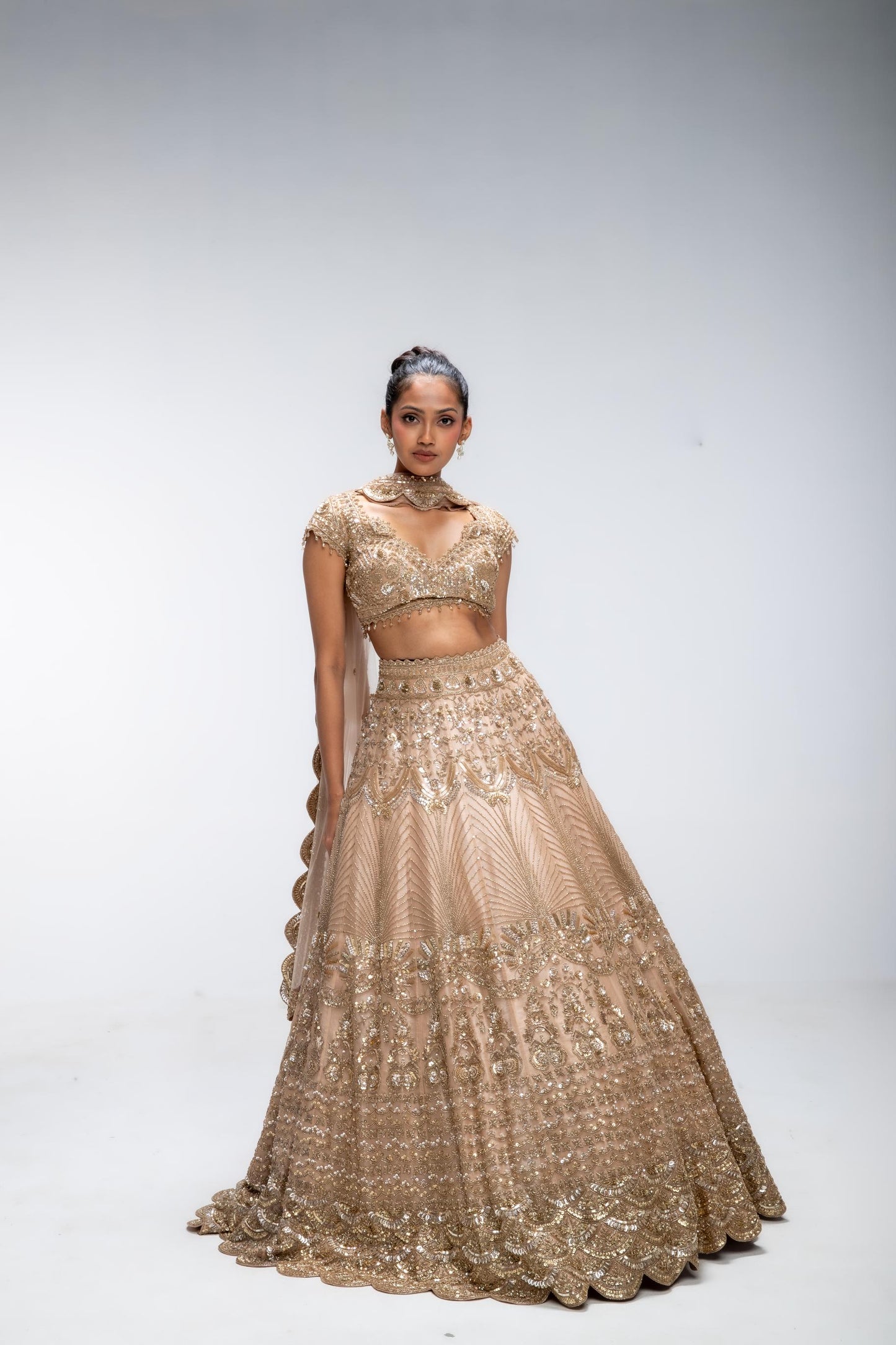 GOLDEN MIRAGE SCALLOP LEHENGA