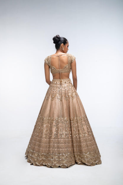 GOLDEN MIRAGE SCALLOP LEHENGA