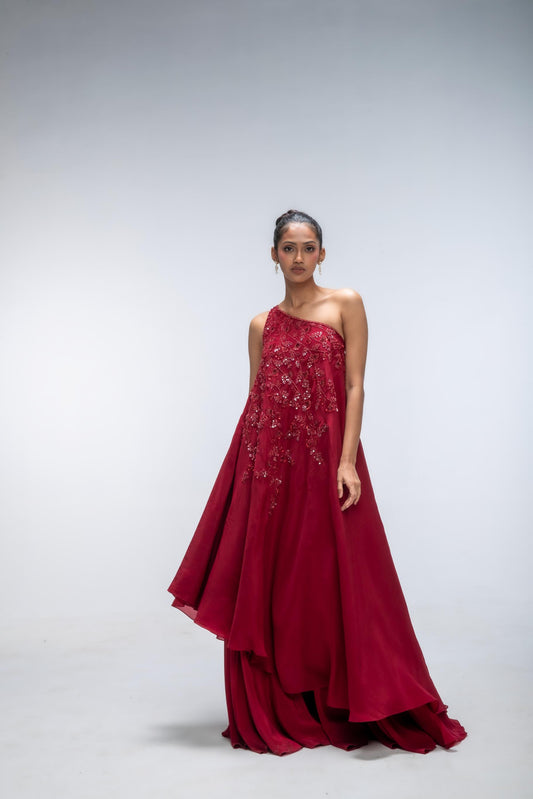 RED REVERIE RIPPLE SHARARA SET