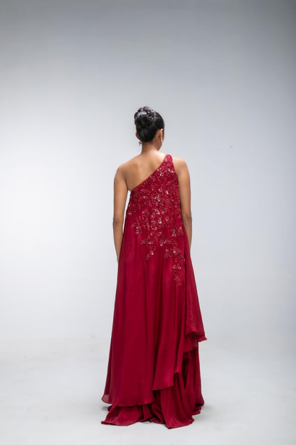 RED REVERIE RIPPLE SHARARA SET