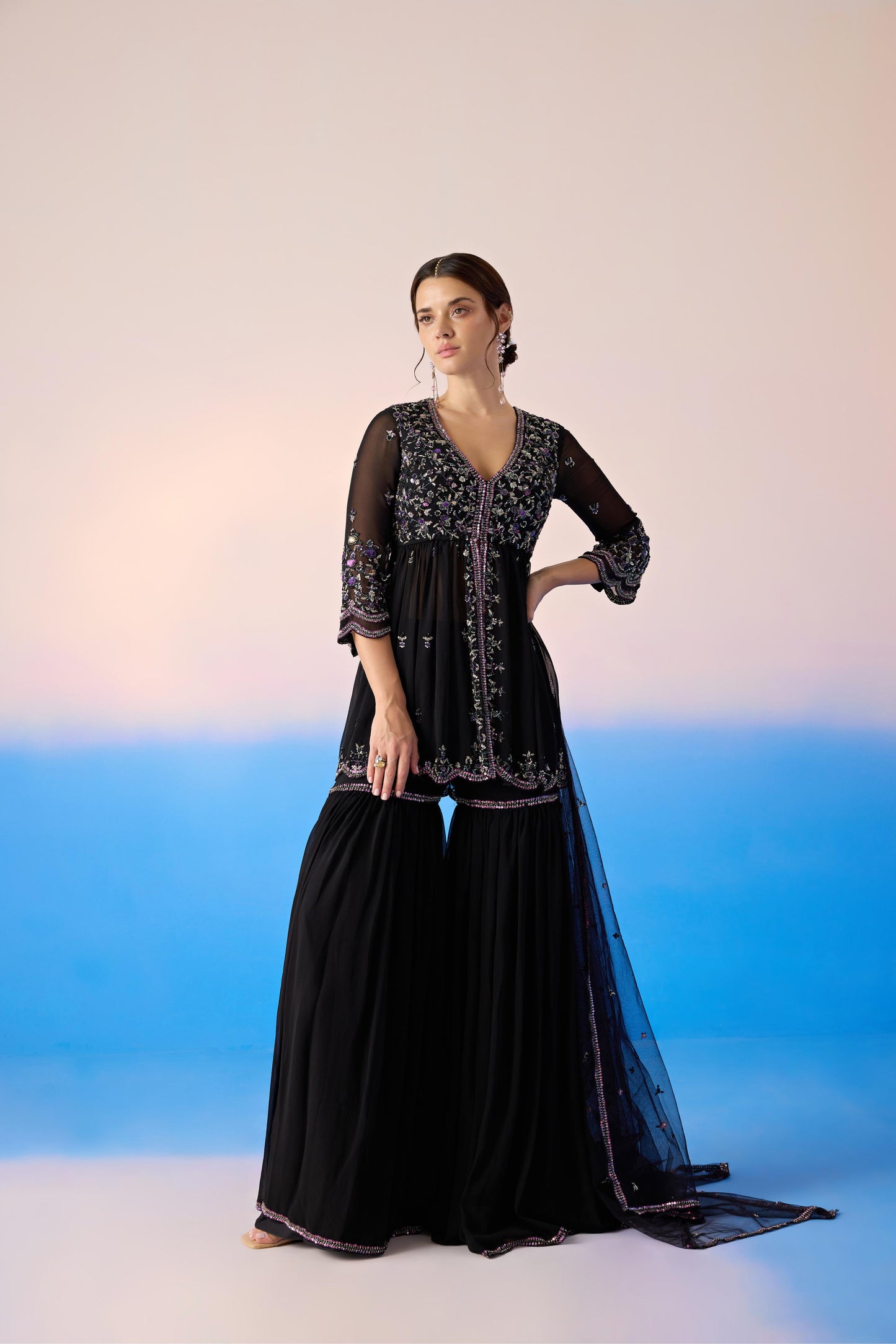 BLACK SHARARA SET