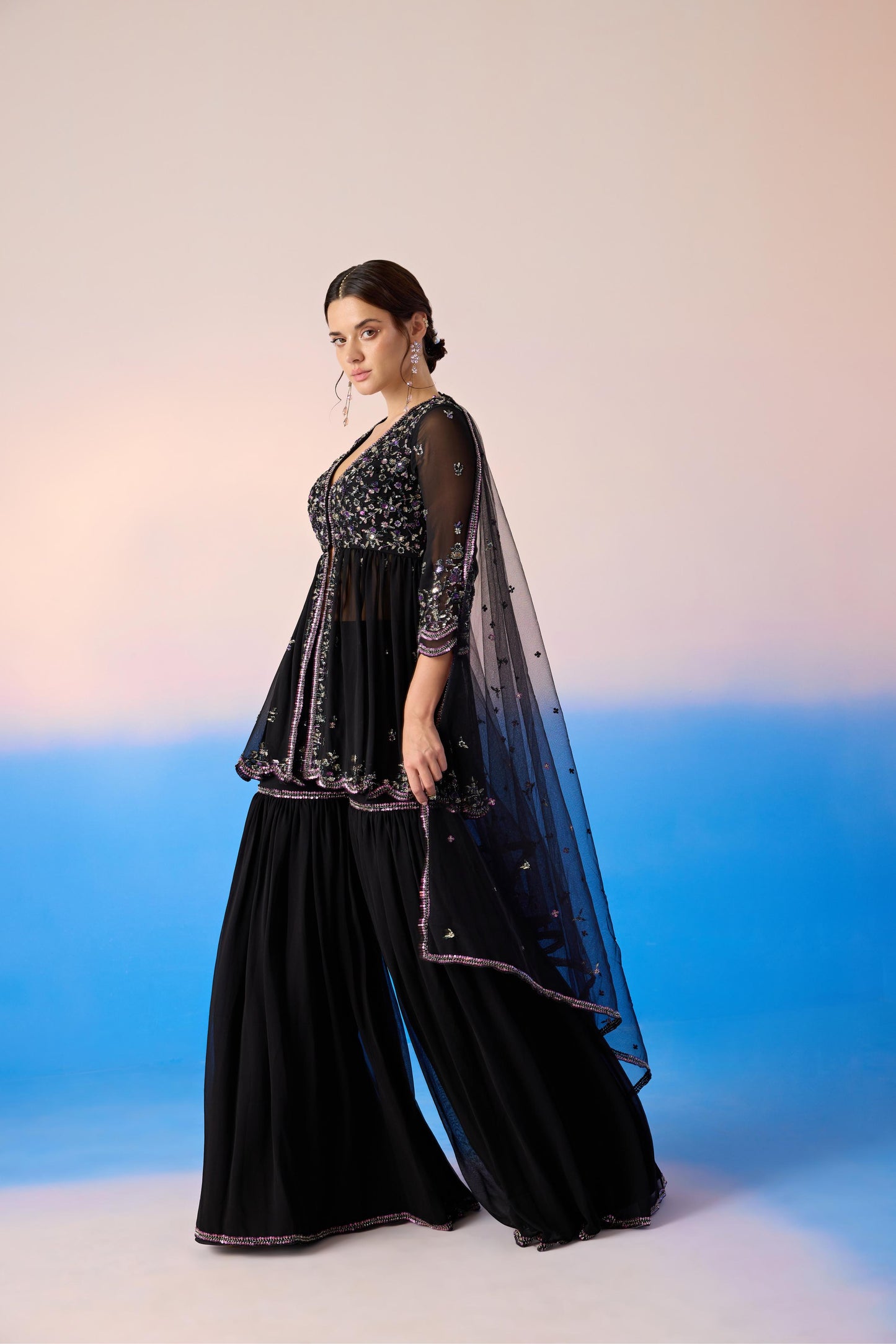 BLACK SHARARA SET