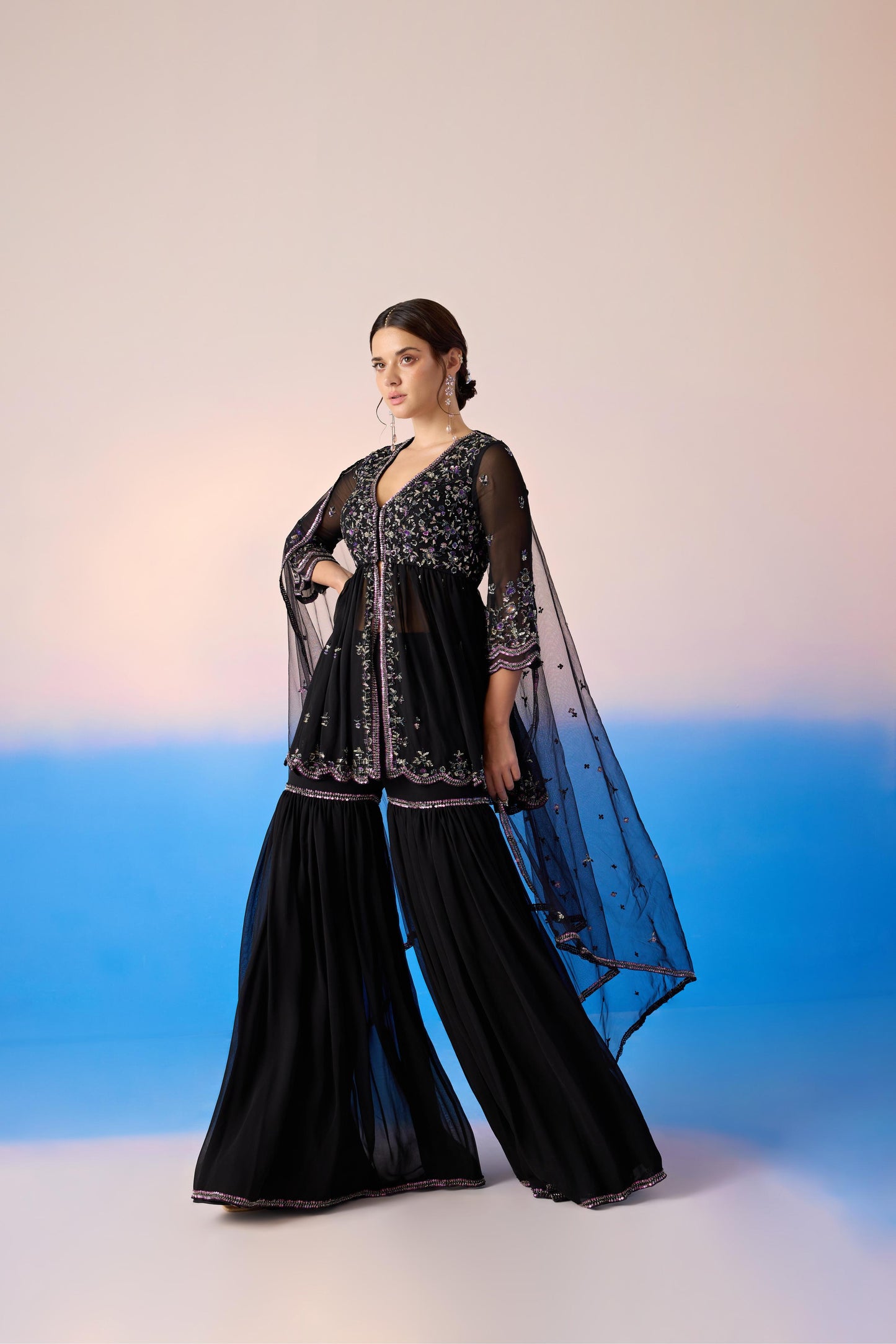 BLACK SHARARA SET