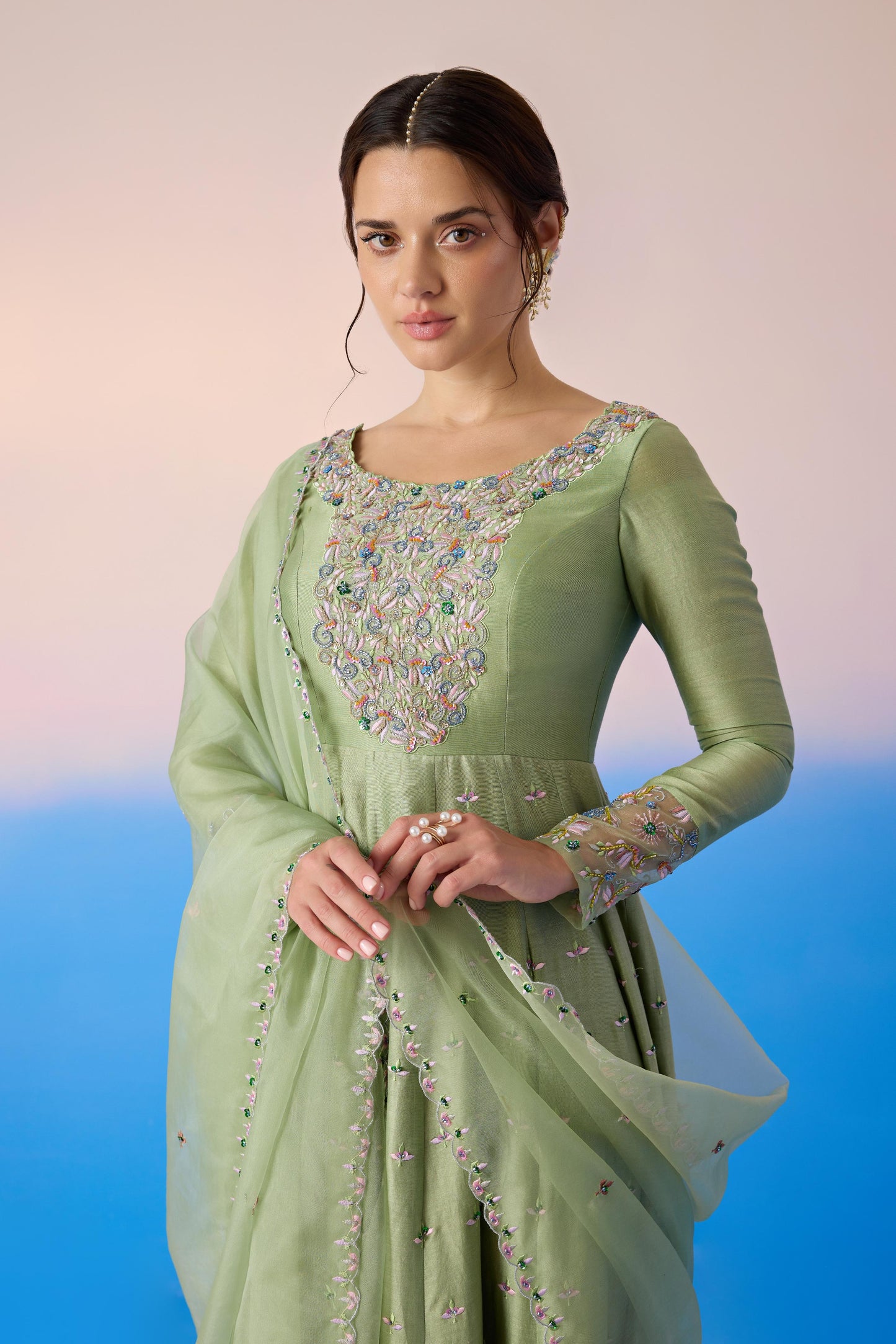 SAGE GREEN ANARKALI