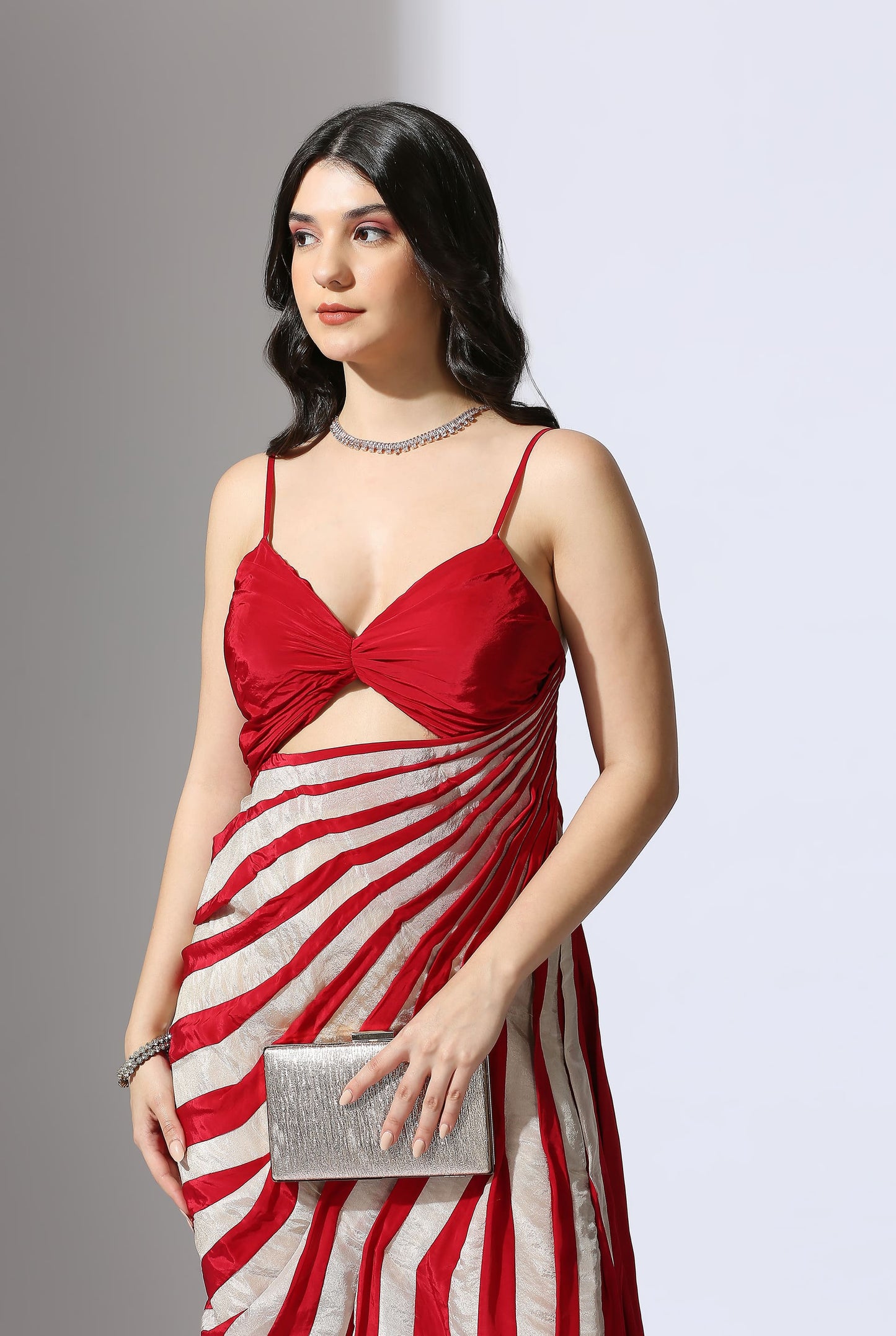 RED AND BEIGE STRIPE DRESS