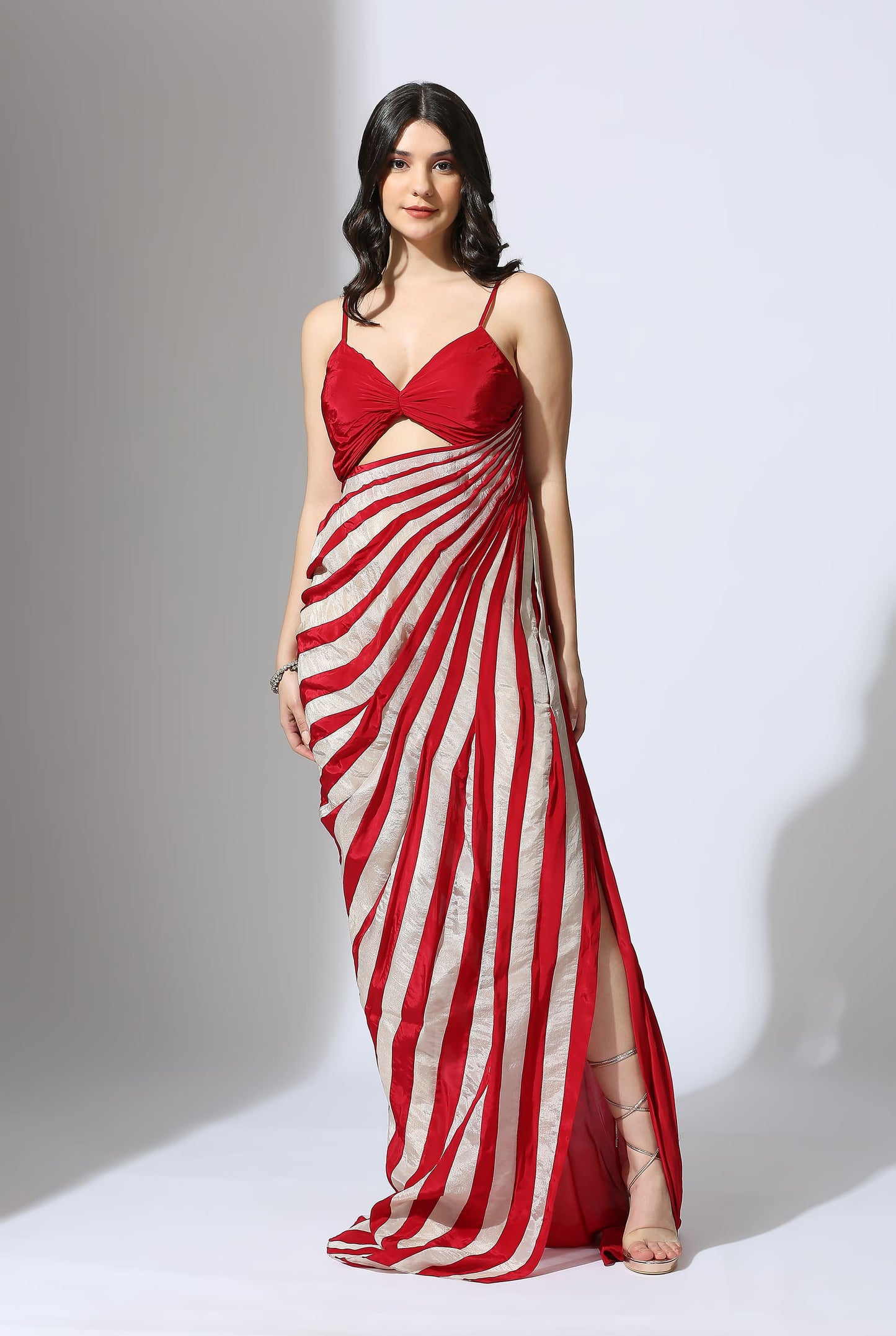 RED AND BEIGE STRIPE DRESS