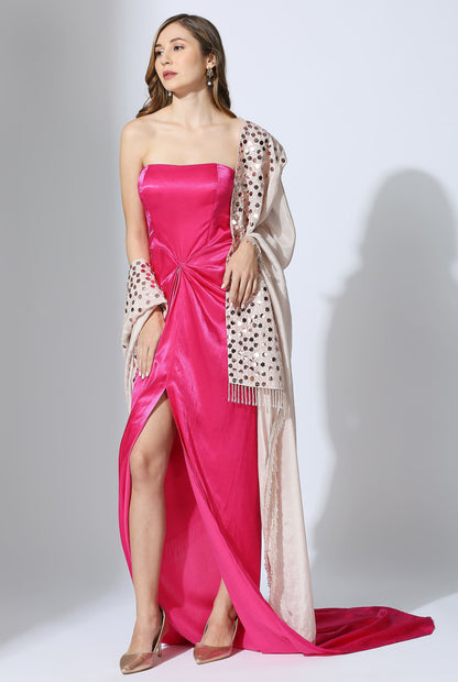 HOT PINK AND BEIGE GOWN