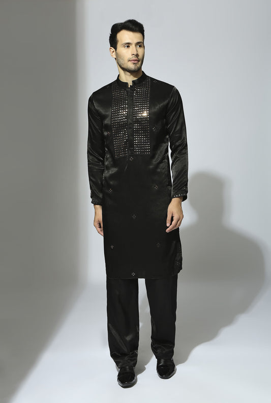 BLACK EMBROIDERED KURTA SET