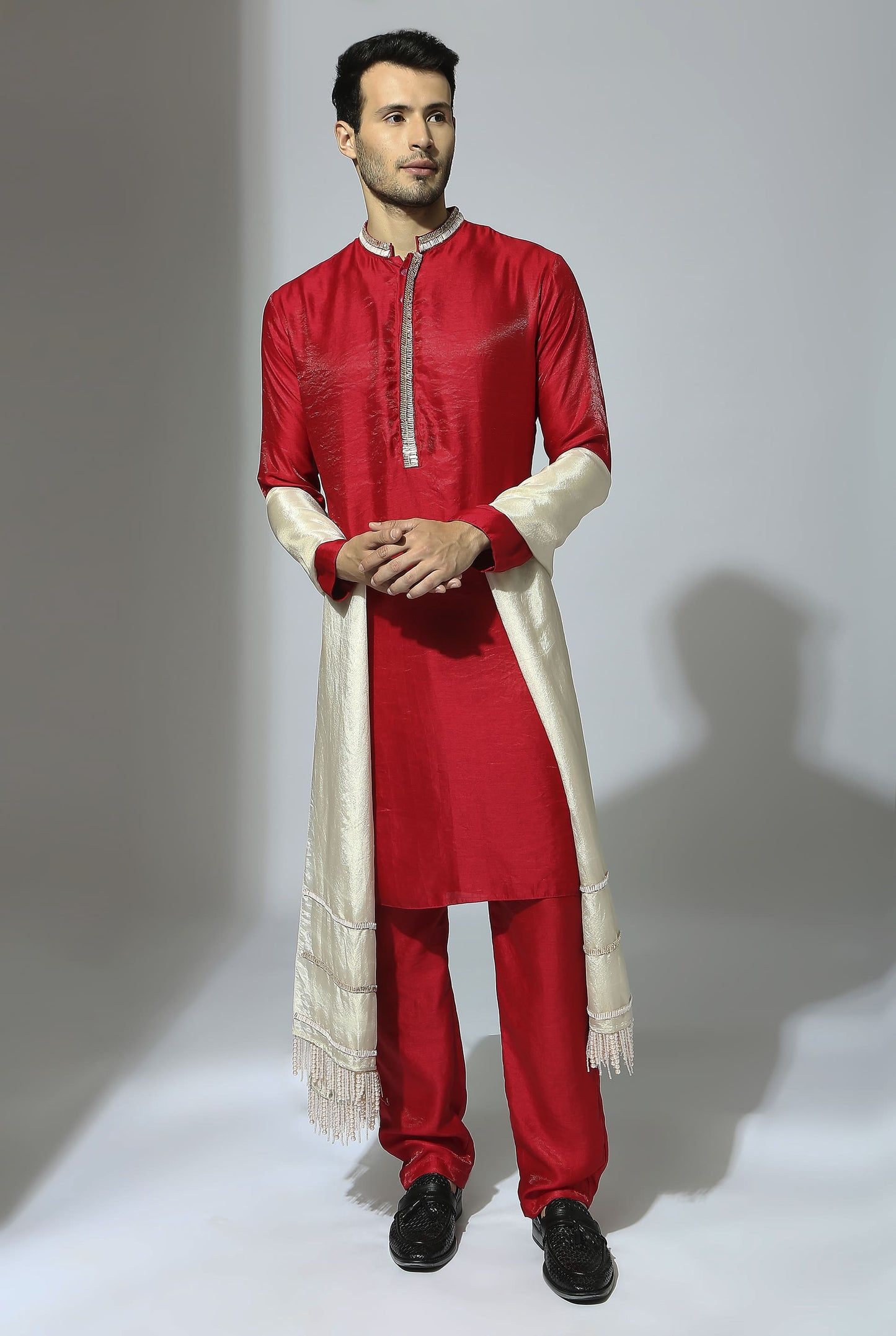 RED EMBROIDERED KURTA SET