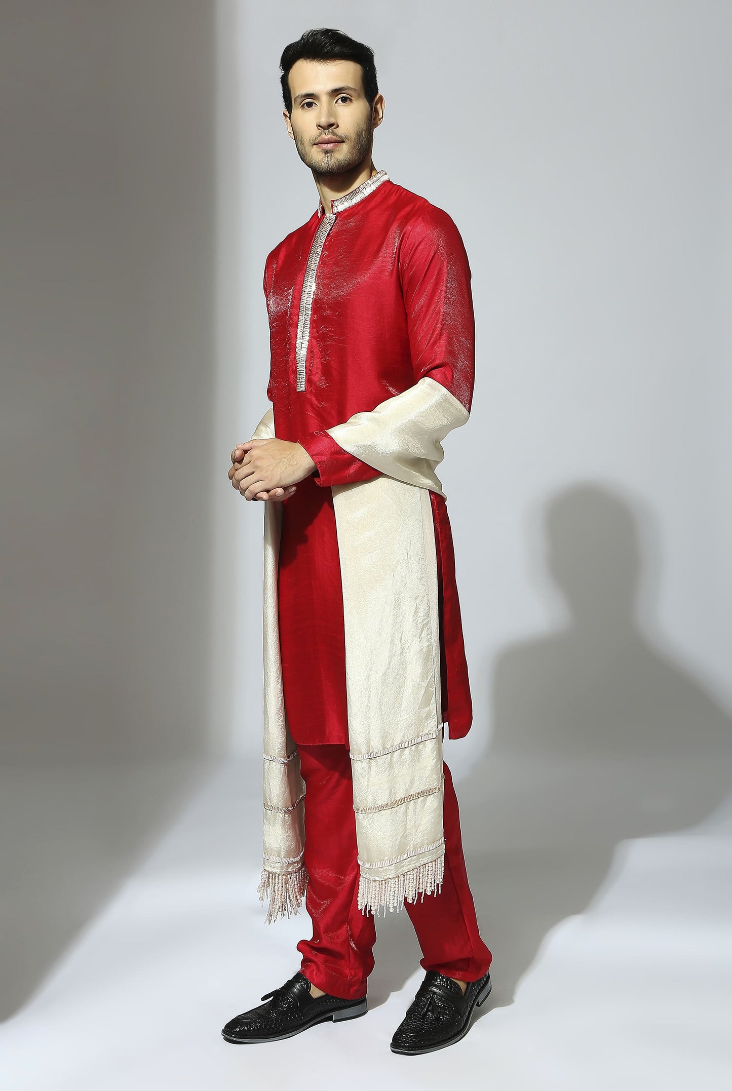 RED EMBROIDERED KURTA SET