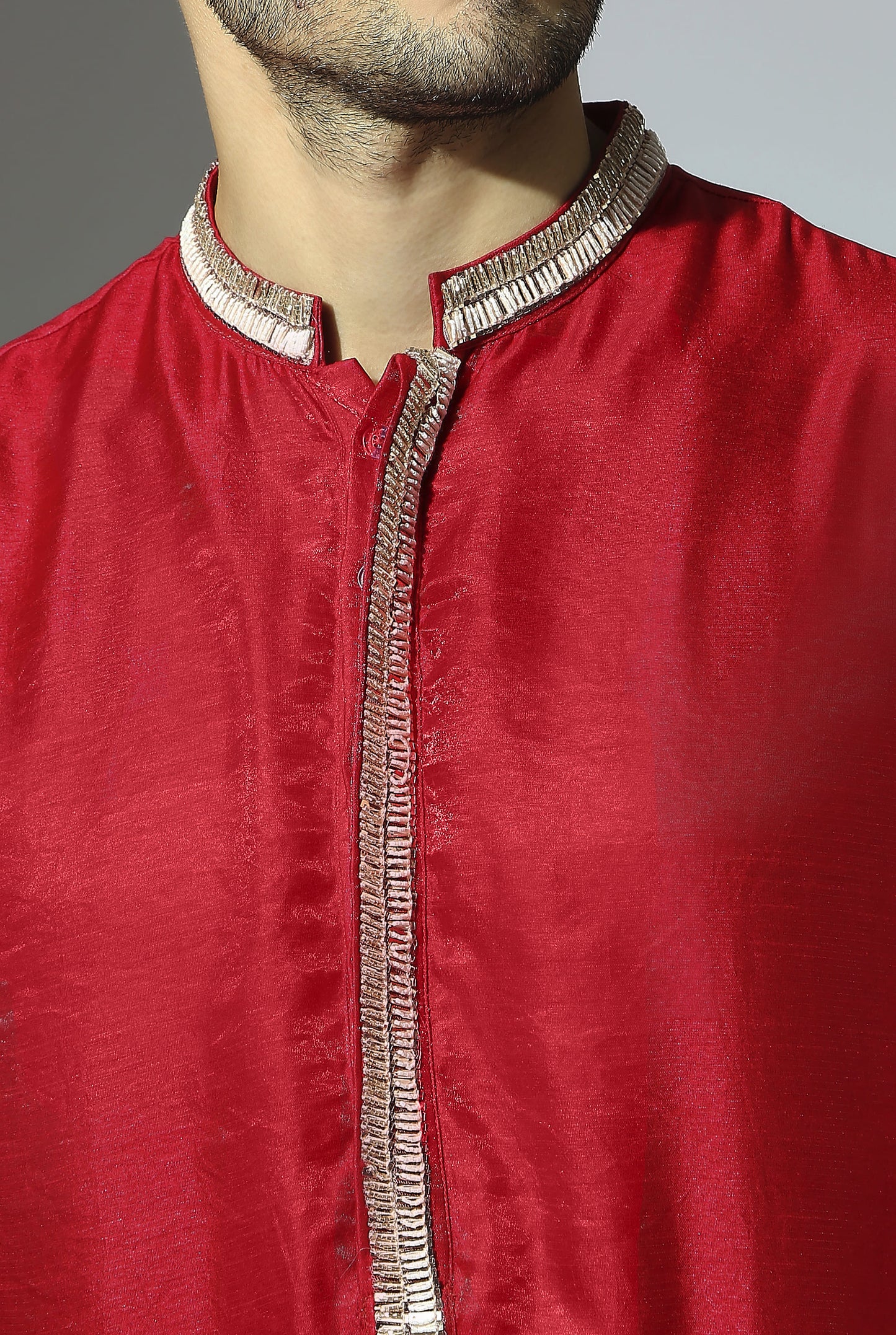 RED EMBROIDERED KURTA SET