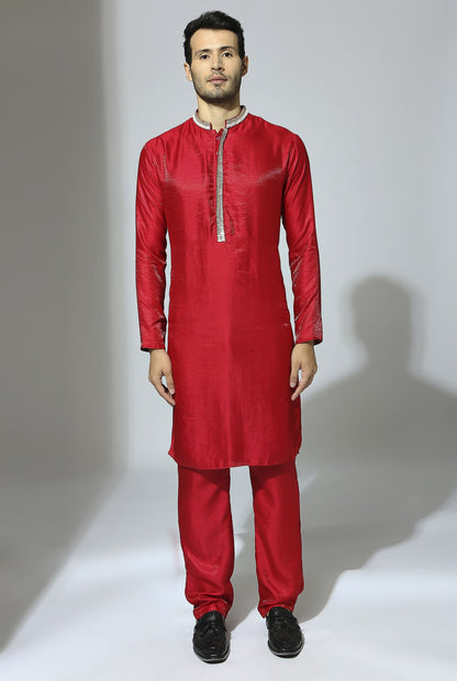 RED EMBROIDERED KURTA SET