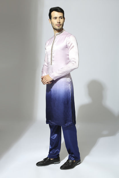 LILAC AND BLUE OMBRE EMBROIDERED KURTA SET