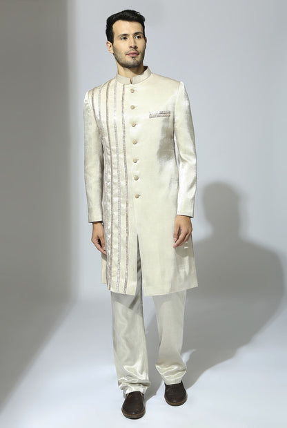 SILVER EMBROIDERED SHERWANI SET