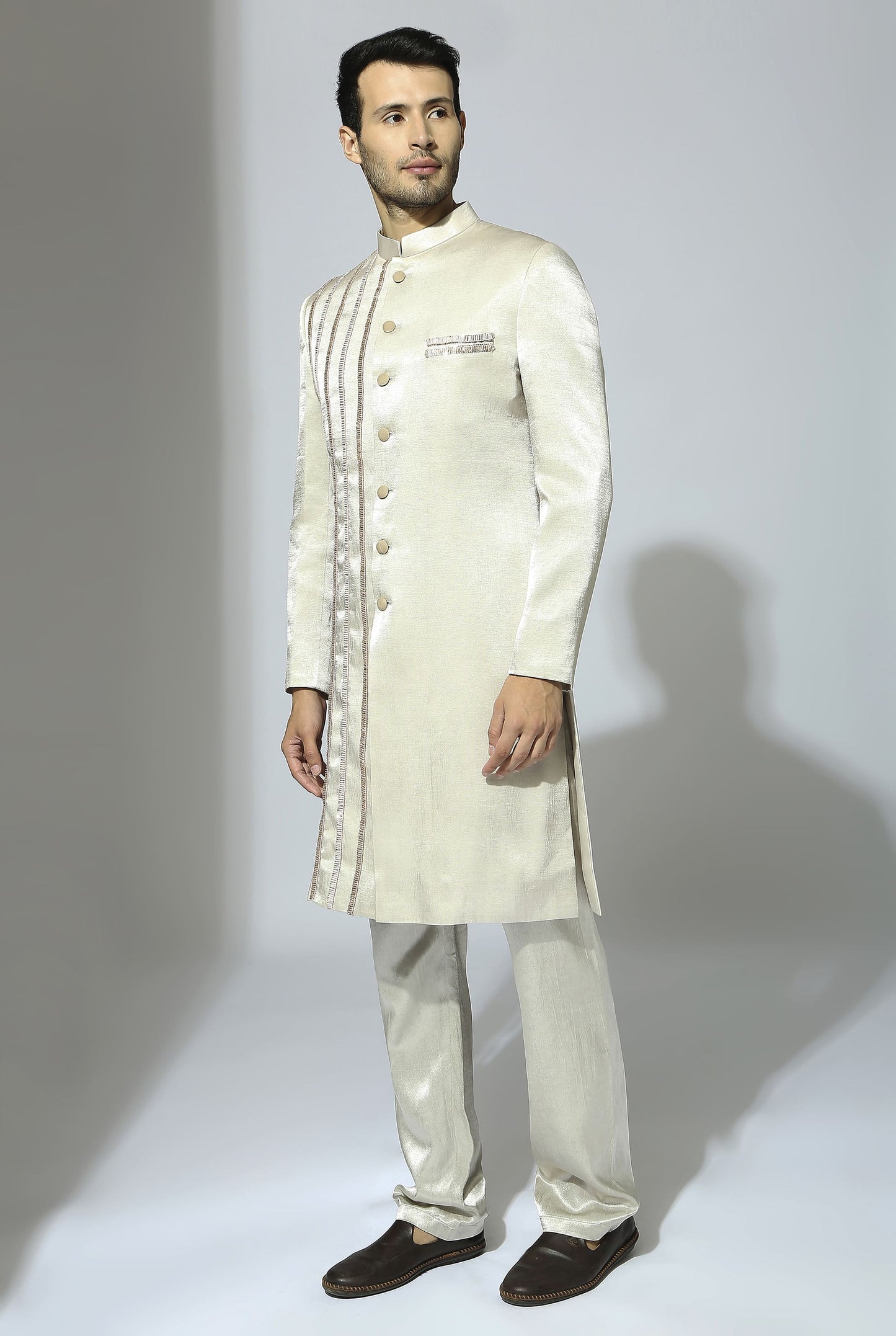 SILVER EMBROIDERED SHERWANI SET