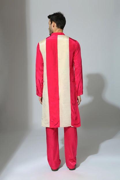 HOT PINK AND BEIGE COLOUR BLOCK KURTA