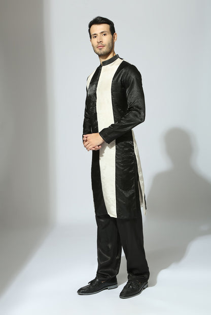 BLACK AND BEIGE COLOUR BLOCK KURTA