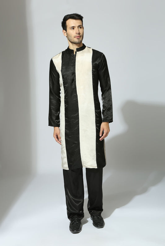 BLACK AND BEIGE COLOUR BLOCK KURTA