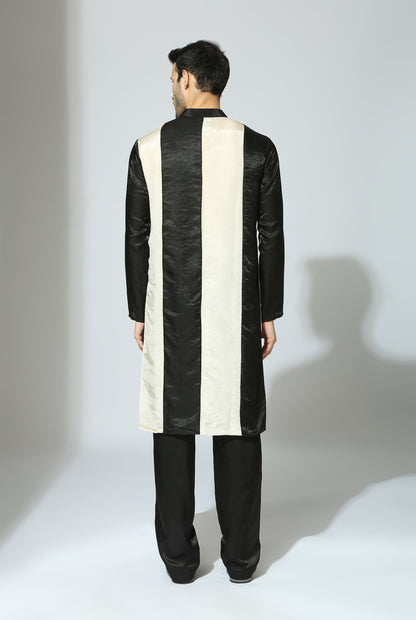 BLACK AND BEIGE COLOUR BLOCK KURTA