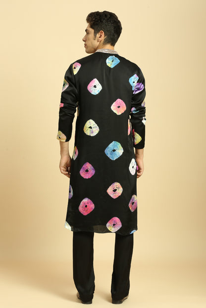 BLACK TIE AND DYE KURTA SET