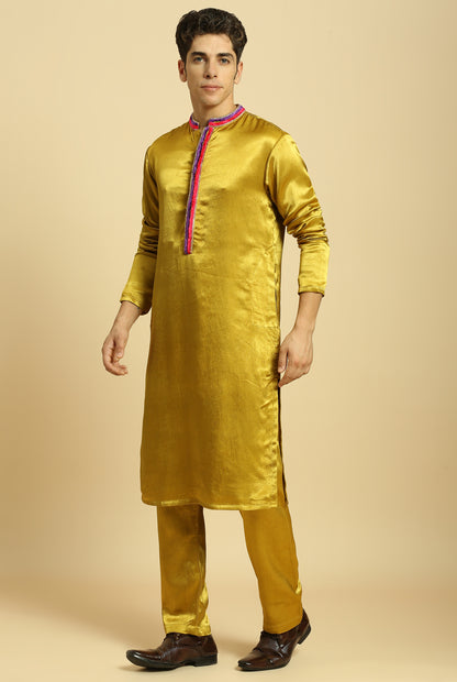 MUSTARD KURTA WITH PANT WITH OMBRE DUPATTA