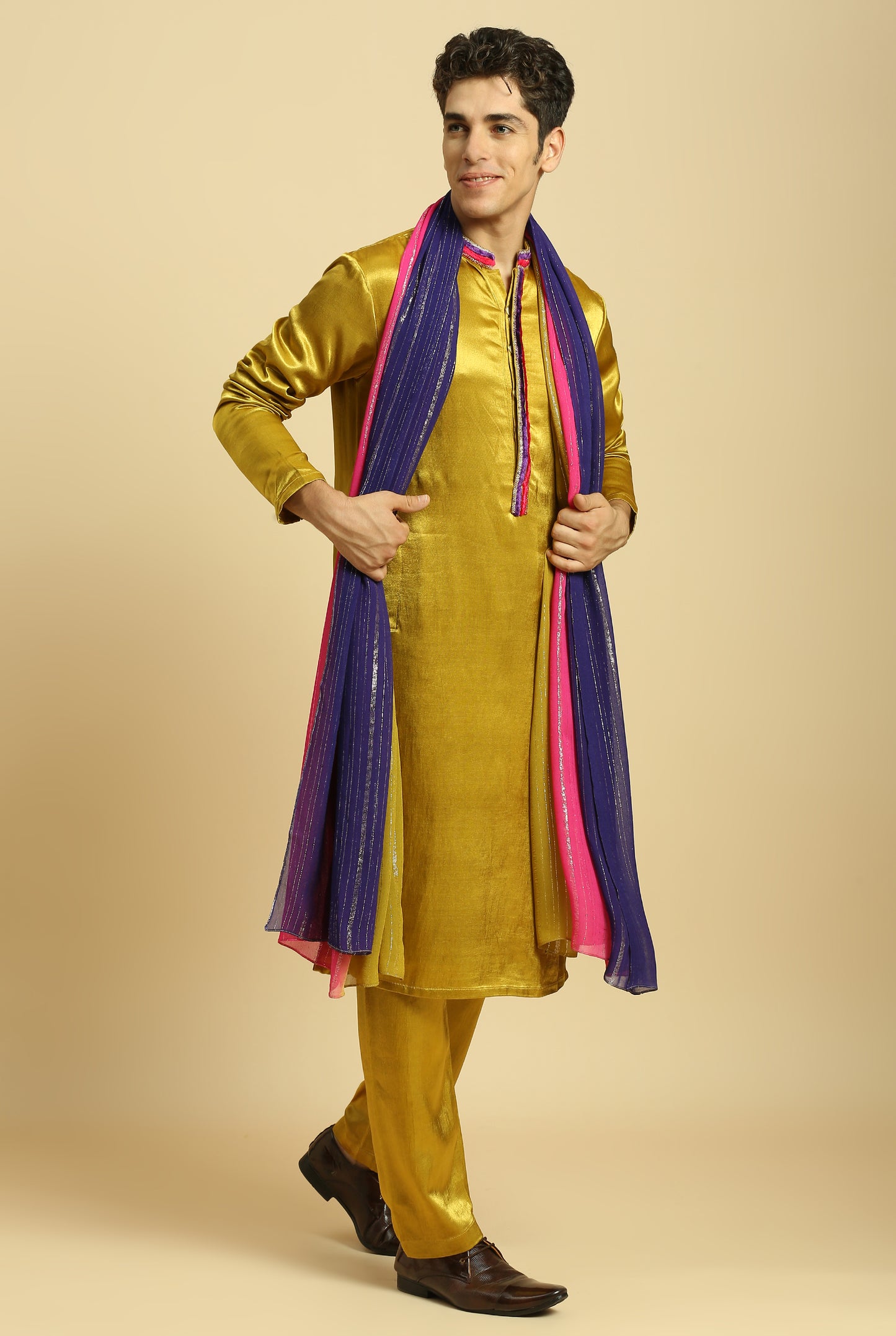 MUSTARD KURTA WITH PANT WITH OMBRE DUPATTA