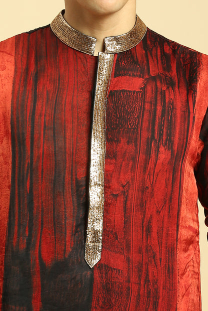 RUST AJRAKH PRINTED KURTA WITH BLACK PANT