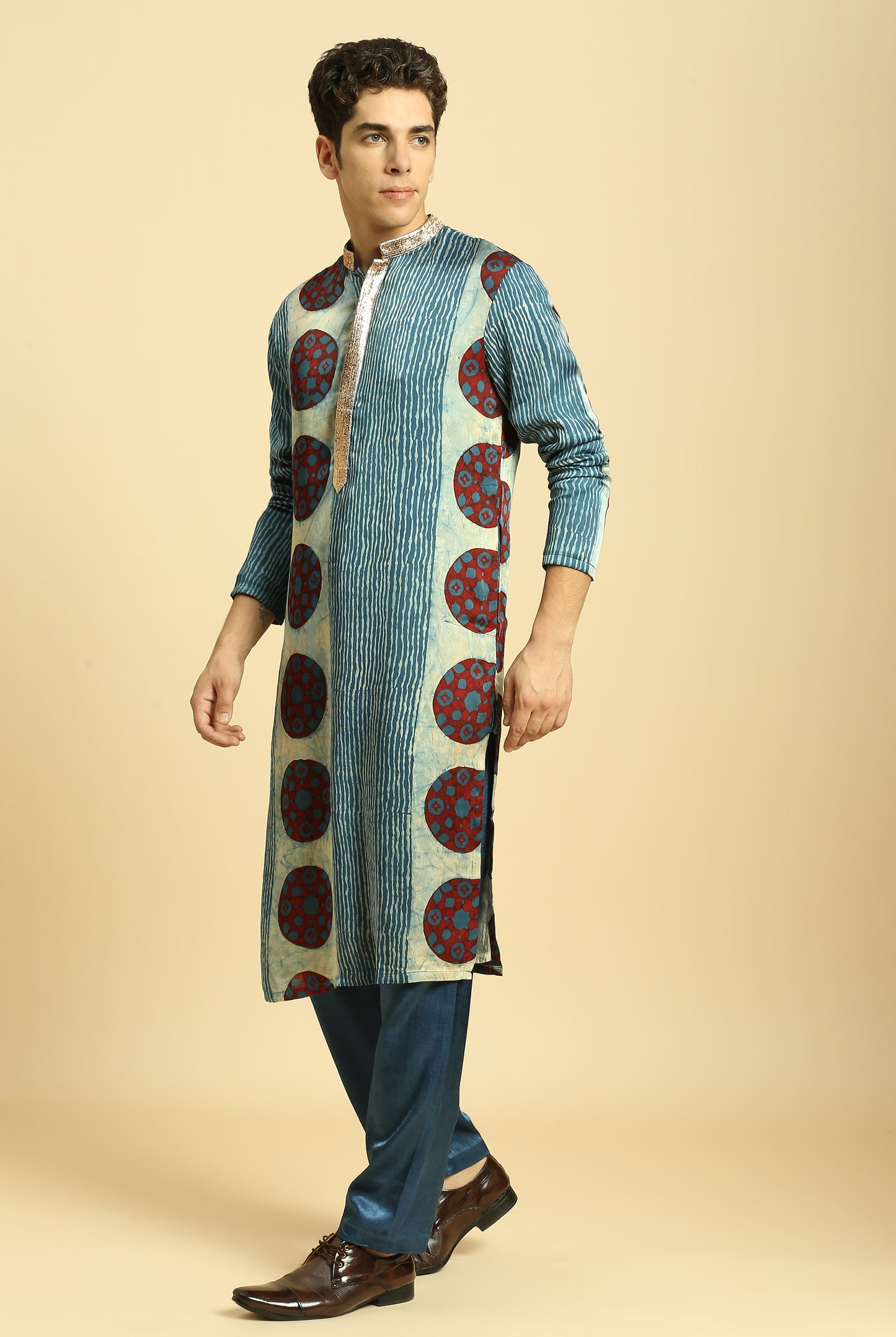 BLUE AJRAKH PRINTED KURTA WITH PANT