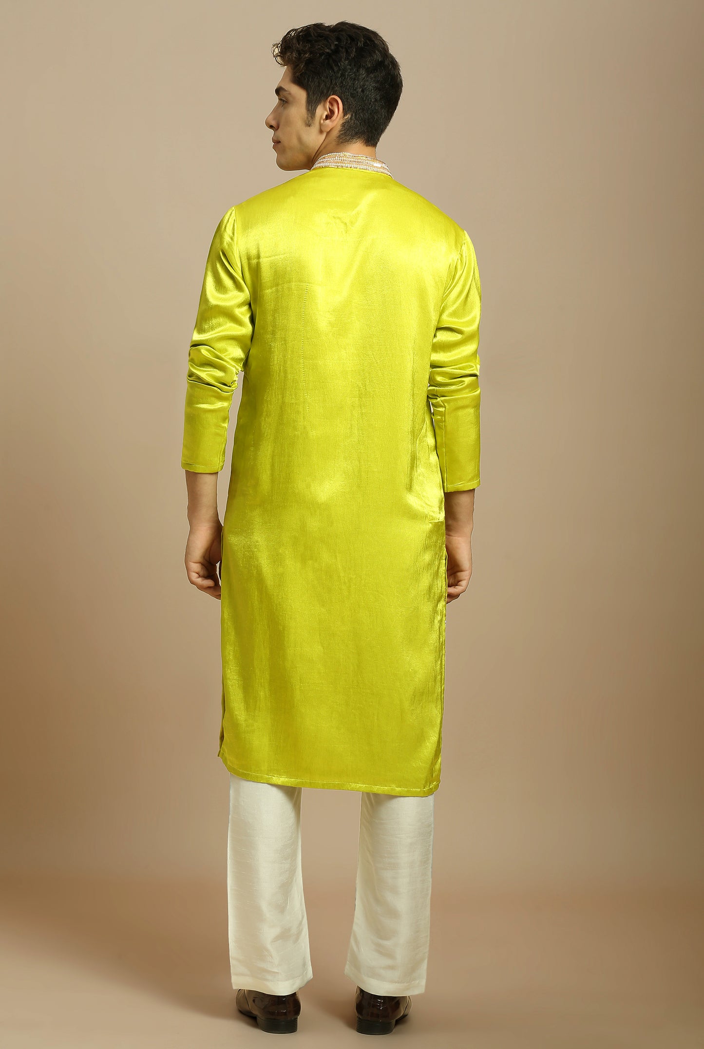 NEON GREEN EMBROIDERED KURTA WITH WHITE PANT