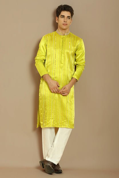 NEON GREEN EMBROIDERED KURTA WITH WHITE PANT