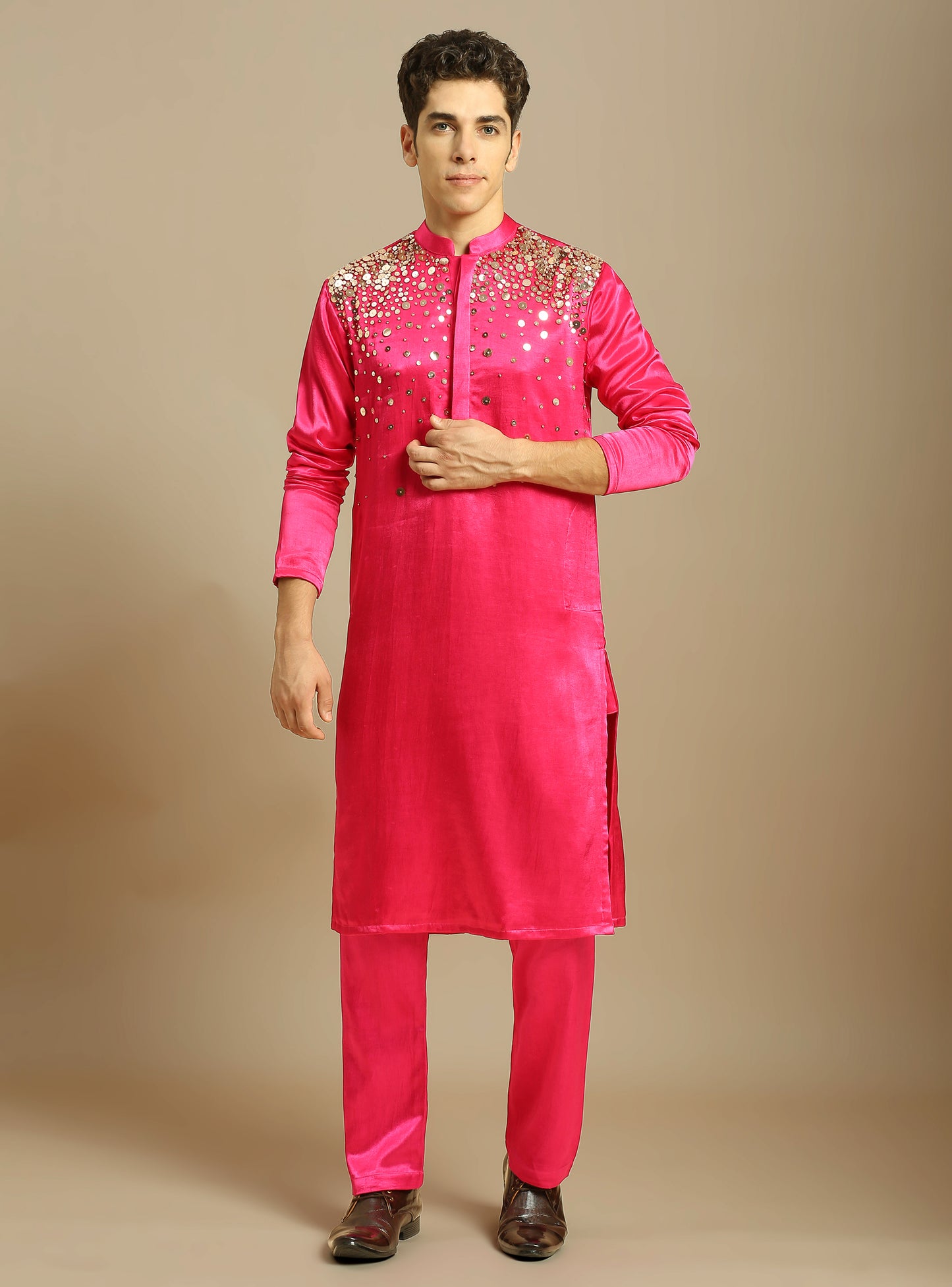 HOT PINK EMBROIDERD KURTA WITH PANT