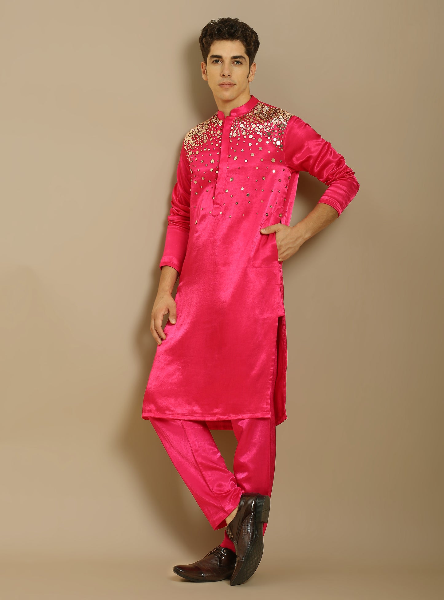 HOT PINK EMBROIDERD KURTA WITH PANT