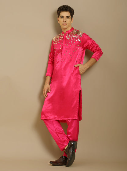 HOT PINK EMBROIDERD KURTA WITH PANT