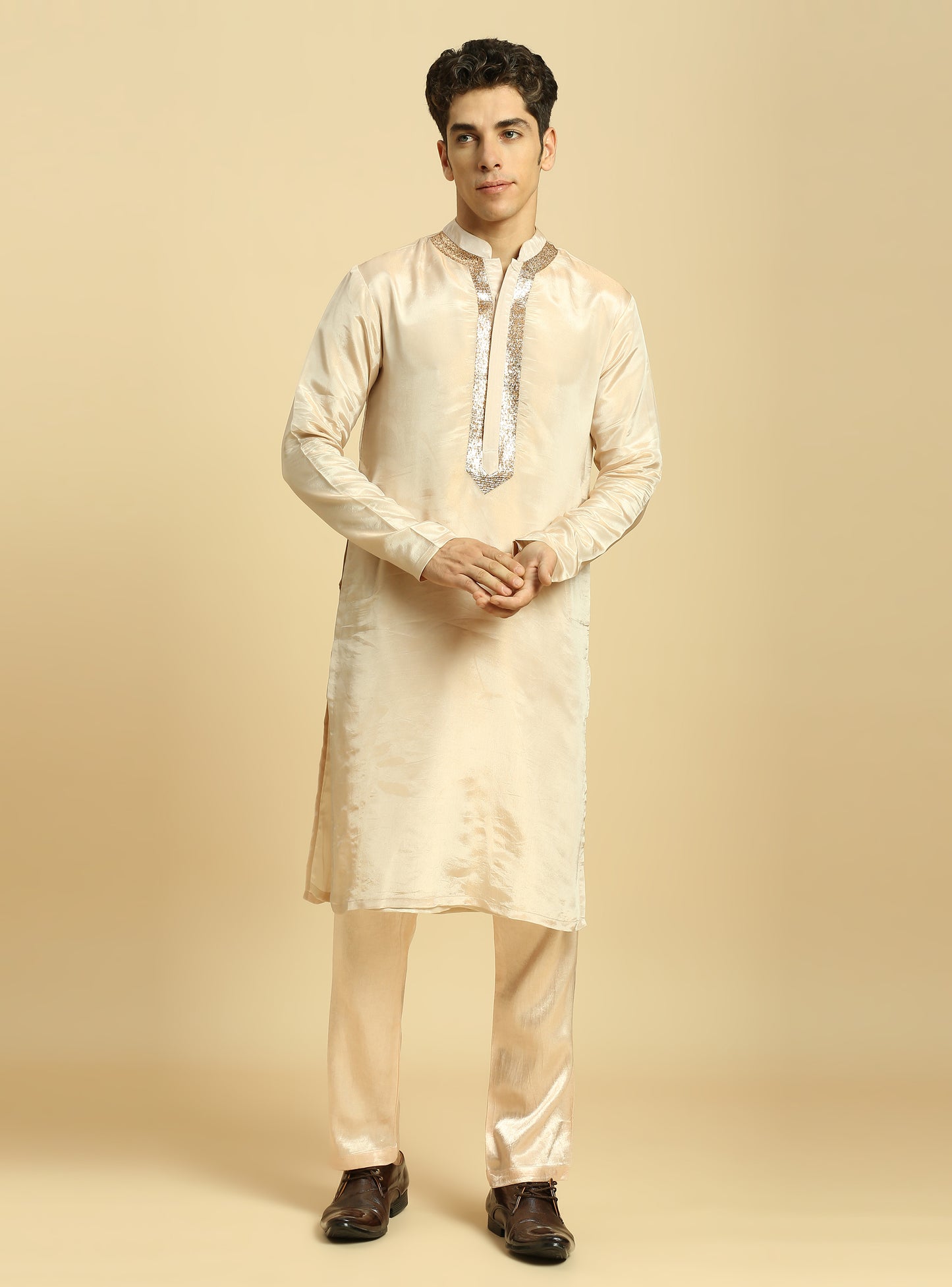 PEACH TISSUE KURTA WITH PANT WITH OMBRE DUPATTA