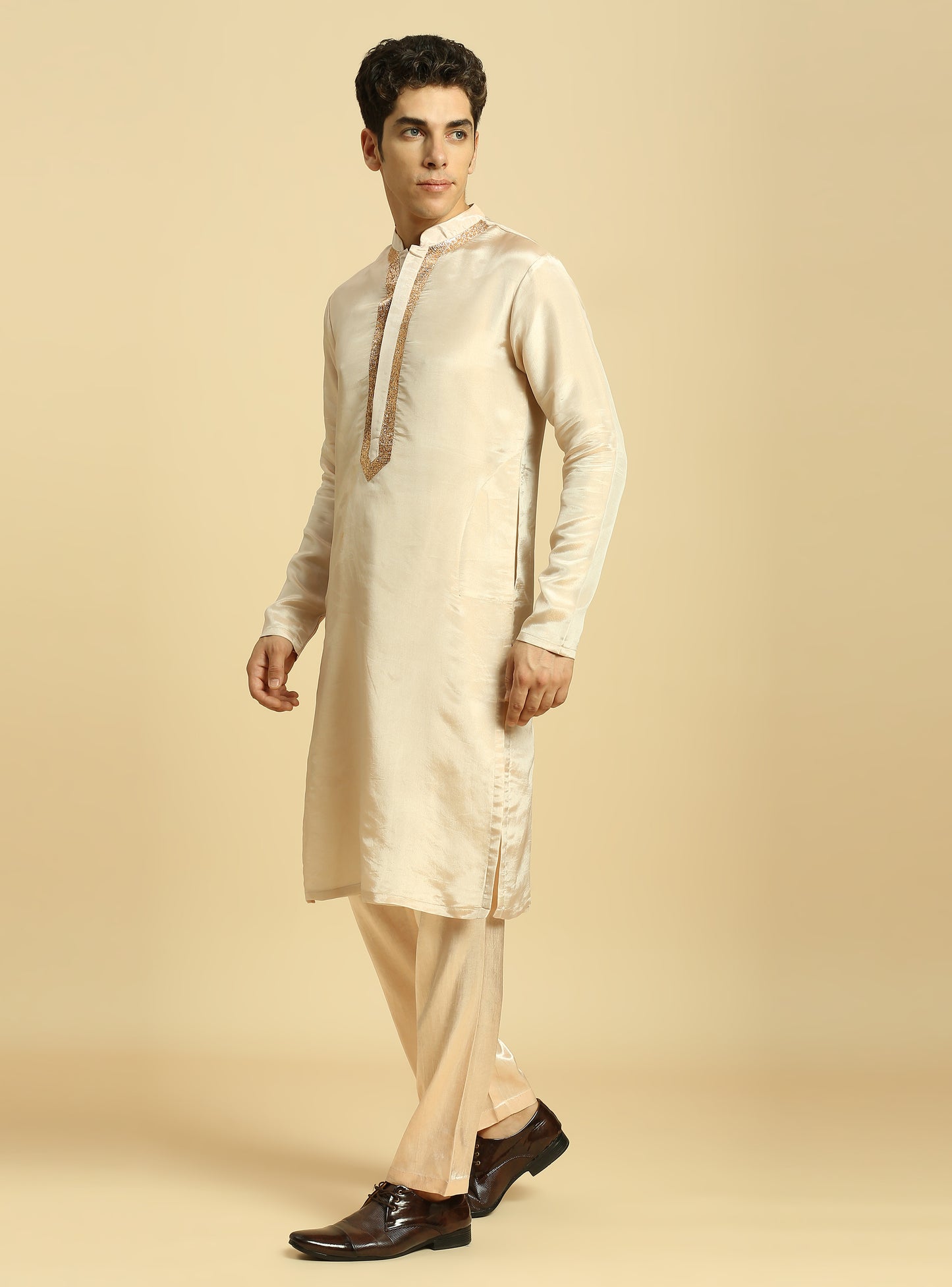 PEACH TISSUE KURTA WITH PANT WITH OMBRE DUPATTA