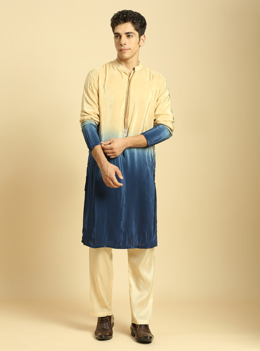 BEIGE/BLUE OMBRE KURTA WITH BEIGE PANT