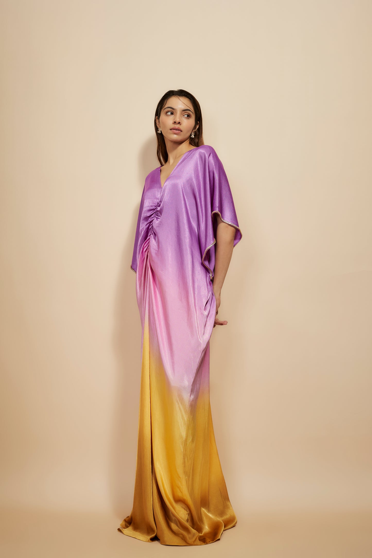 MUSTARD TO LILAC OMBRE EMBROIDERED KAFTAN