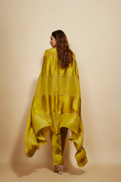 MUSTARD BLOCK EMBROIDERED KAFTAN WITH PANT