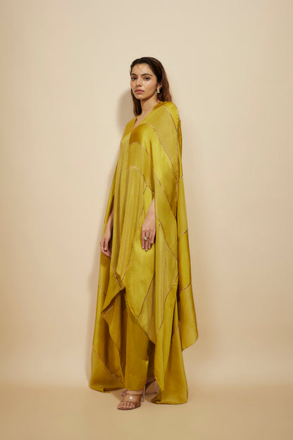 MUSTARD BLOCK EMBROIDERED KAFTAN WITH PANT