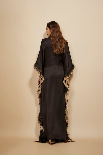 BLACK EMBROIDERED TIE-UP KAFTAN