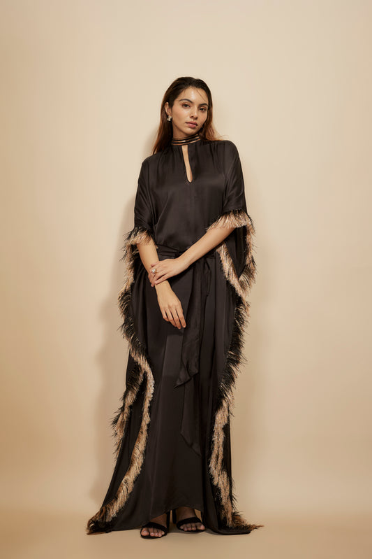 BLACK EMBROIDERED TIE-UP KAFTAN