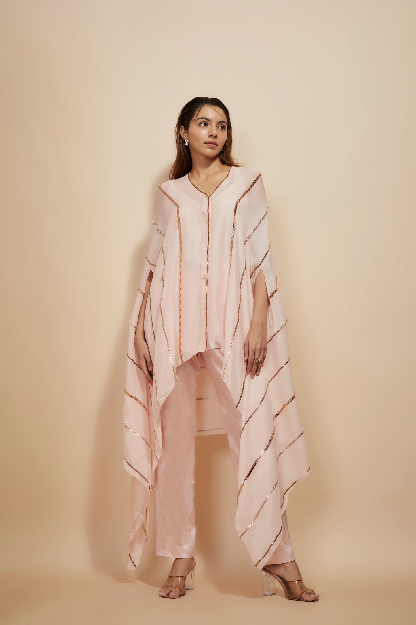 LIGHT PINK EMBROIDERED KAFTAN WITH PANT