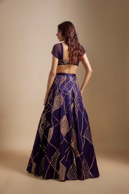 DEEP PURPLE EMBROIDERED LEHENGA SET