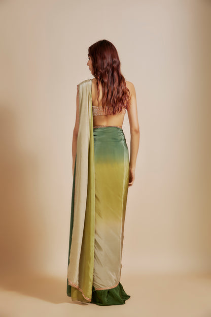 GREEN OMBRE SAREE WITH EMBROIDERED BLOUSE