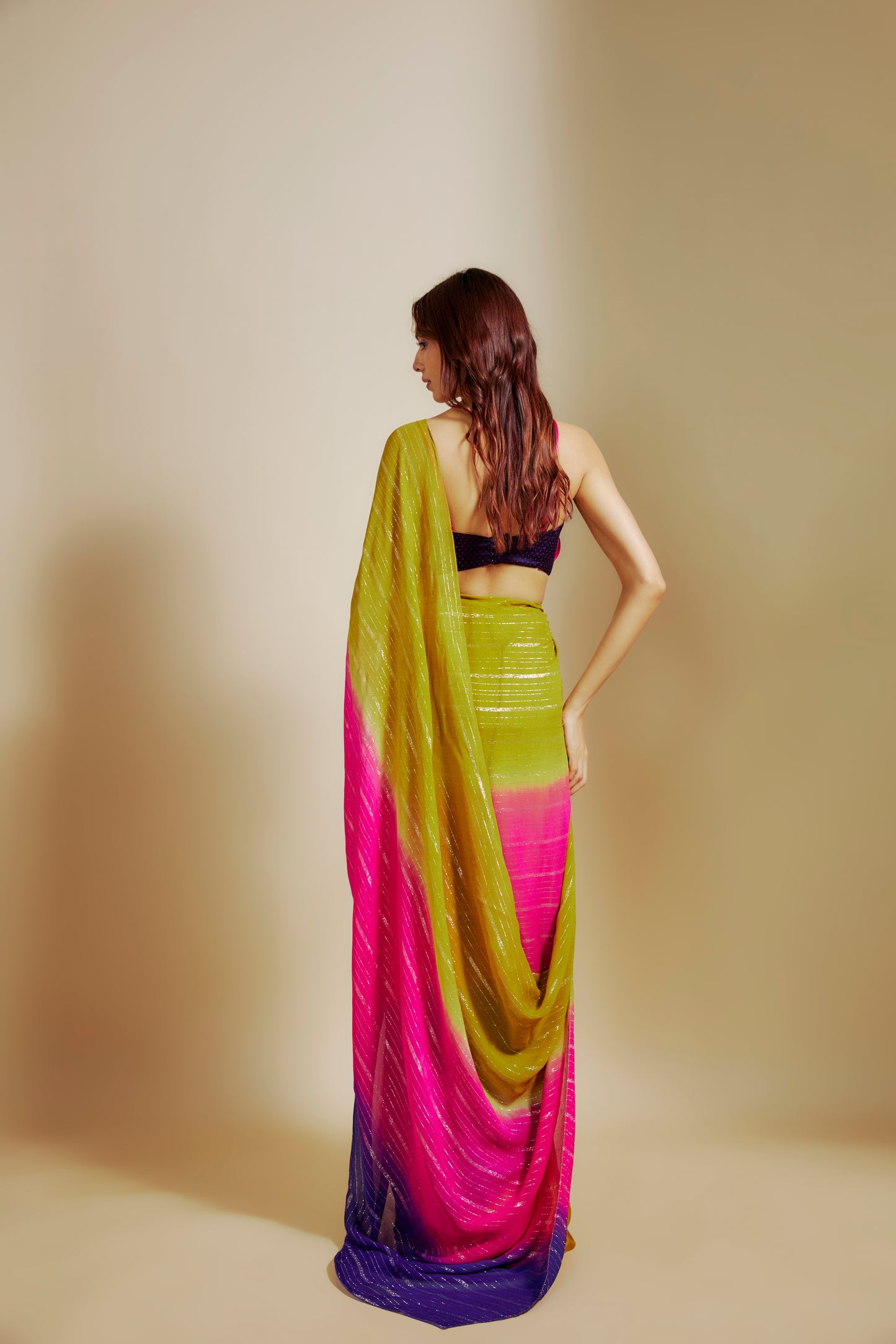 MUSTARD OMBRE SAREE WITH MULTI-COLOURED BLOUSE