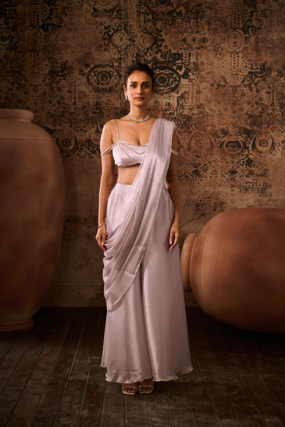 SILVER LILAC SAREE SET