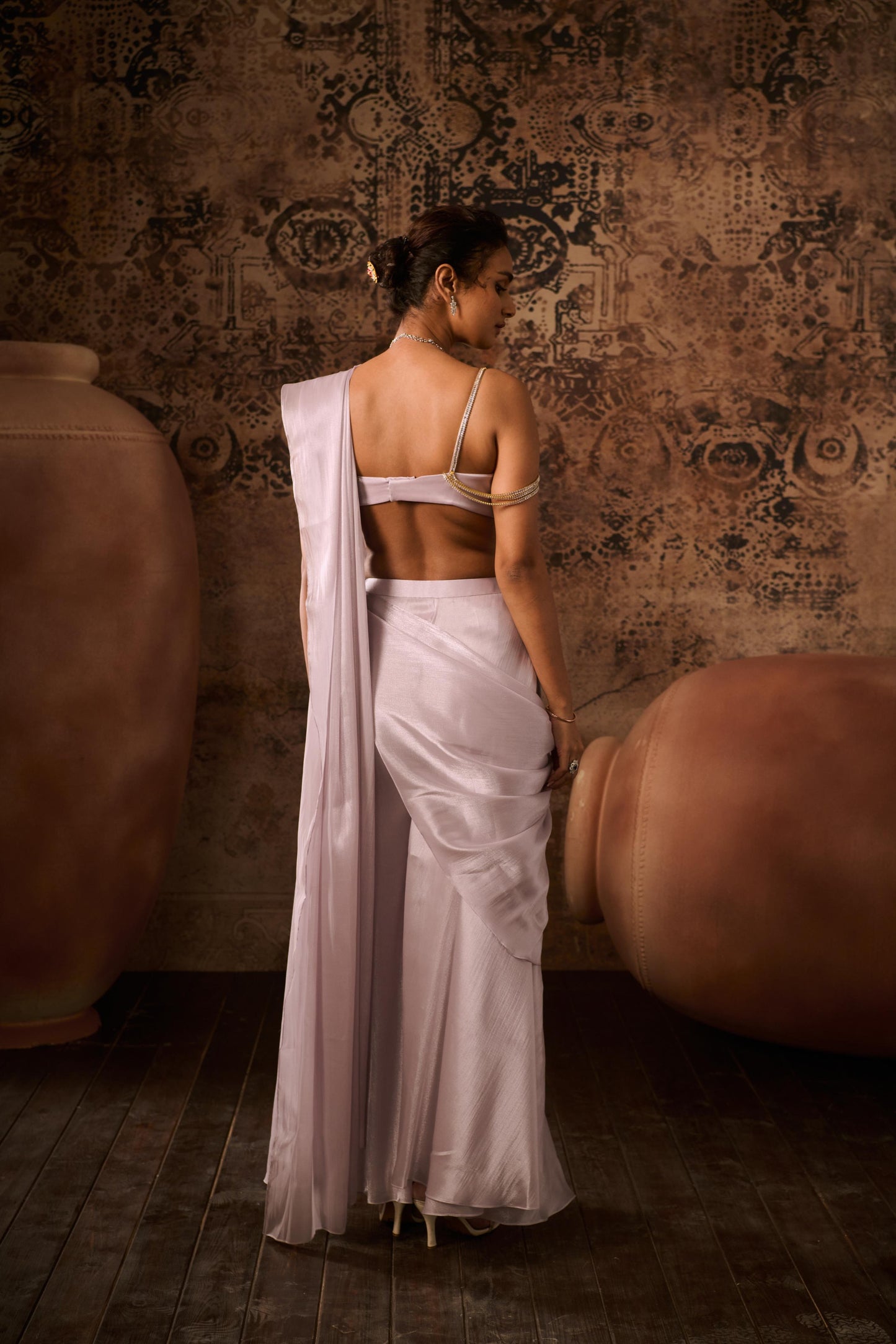 SILVER LILAC SAREE SET